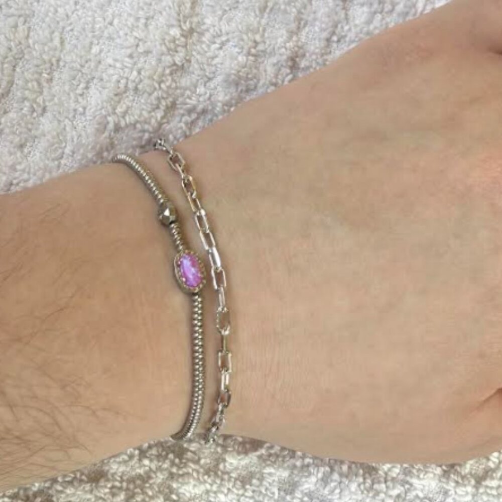 Kendra Scott Silver Grayson Stretch w/ Pink Opal Stone and Chain Bracelet Bundle